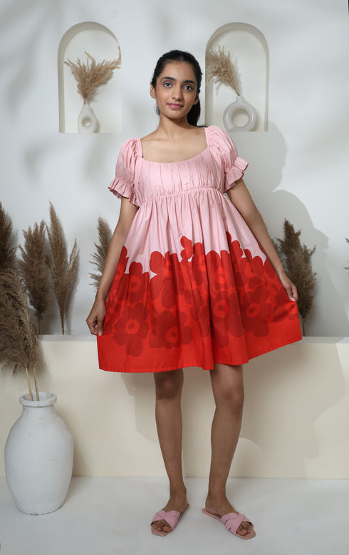 PINK AND RED FLOWER PRINTED DRESS